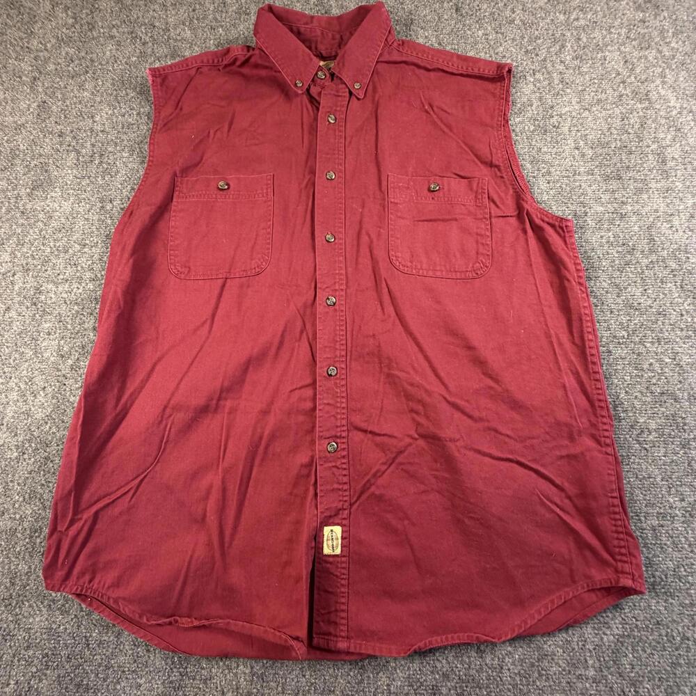 WearGuard Sleeveless Button-Up Work Shirt XL‎ Red Cotton #1460